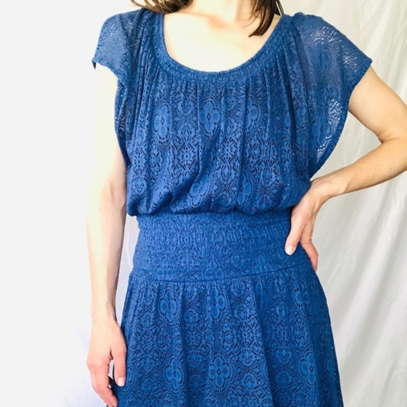 Anthropologie Leifnotes blue hi-low smocked lace dress size XS - Picture 3 of 8